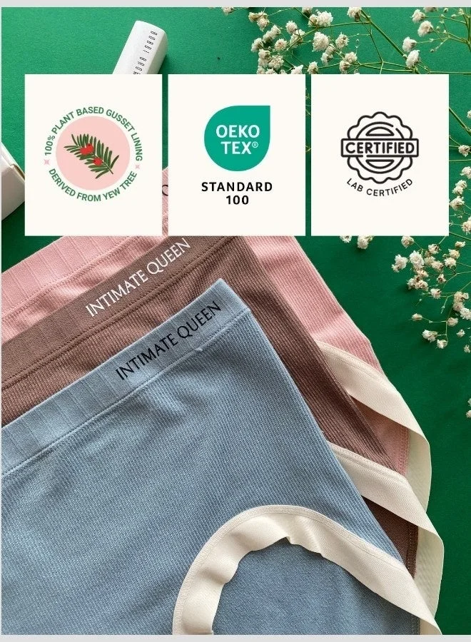 Intimate Queen Pink & Blue Yew Tree Bae Hipsters – Antibacterial Calm, Made with Yew Tree Fiber | Silk-Soft & pH Balancing (Pack Of 2) for Women | Best Price UAE